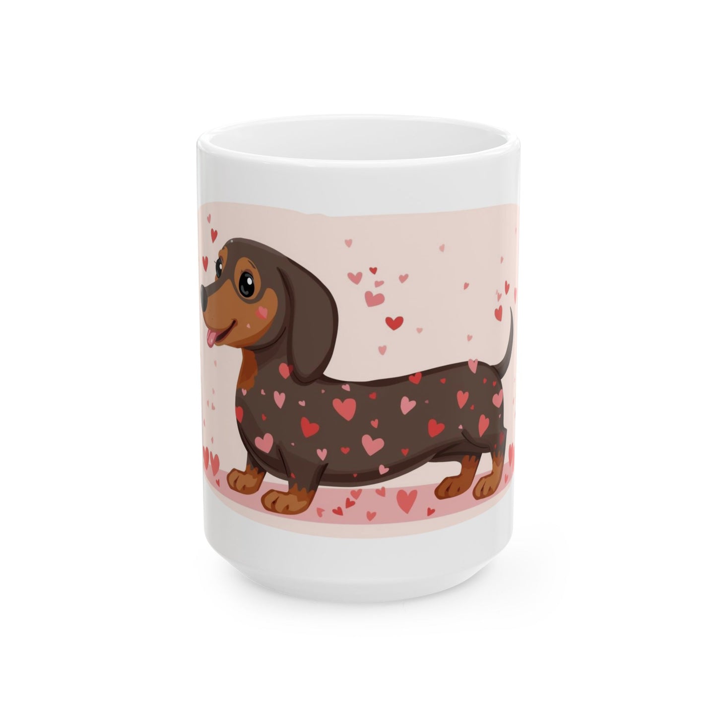 Chocolate Dachshund with Hearts Mug | Ceramic Coffee Cup