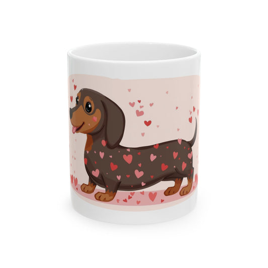 Chocolate Dachshund with Hearts Mug | Ceramic Coffee Cup